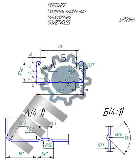 Чертеж строительного профиля 60х27