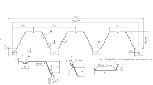 Чертеж профнастила Н157